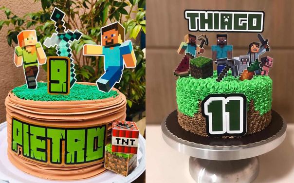 Bolo do Minecraft: + 40 fotos e dicas para festa infantil  Dicas para  festa infantil, Festas de aniversário de melancia, Bolo festa infantil
