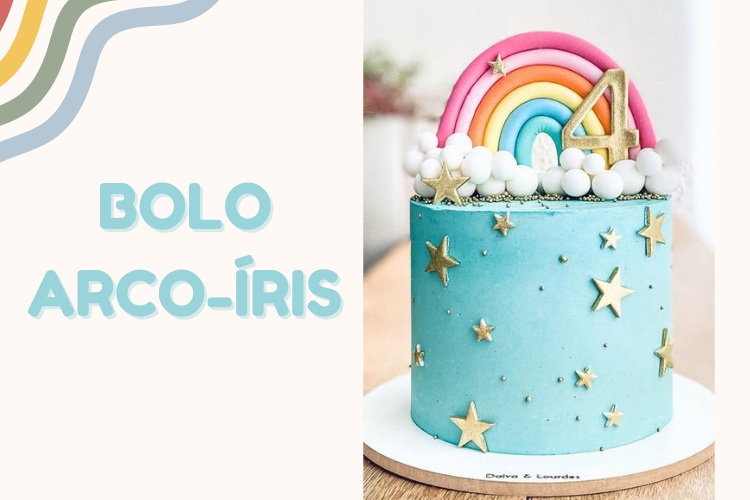 Lindo bolo de aniversário infantil colorido para um bolo de menina com  nuvens de arco-íris e uma estatueta de uma menina o conceito de férias  infantis